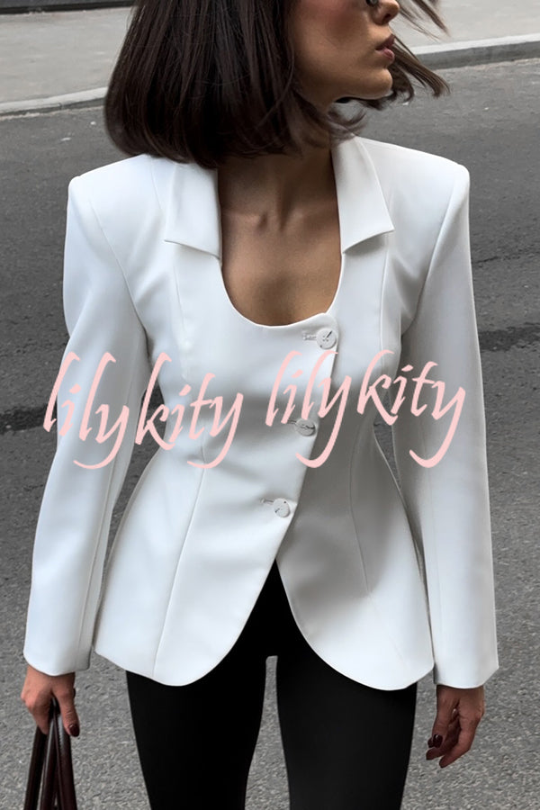 Solid Color Lapel Long Sleeve Casual Button Blazer