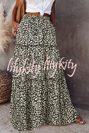 Floral Print Stretch Elastic Waist Pocket High Waist Skirt