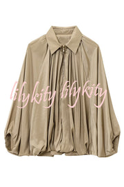 Fashion Lapel Loose Puff Long Sleeve Casual Zipper Jacket