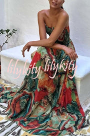 Vacay Vibes Colorful Lava Print Off Shoulder Smocked Scarf Maxi Dress