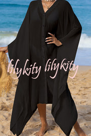 Rustic V Neck Button Down Cover Up