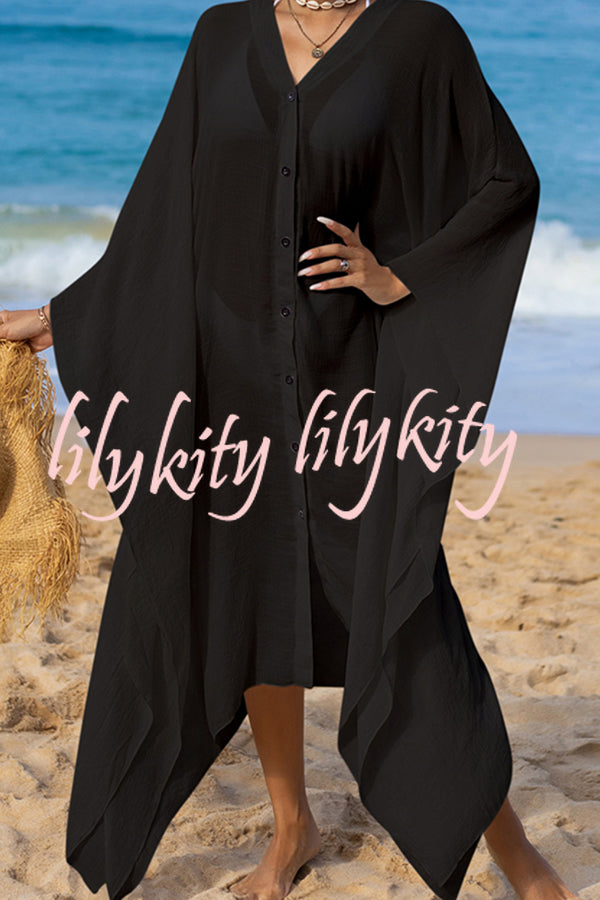 Rustic V Neck Button Down Cover Up
