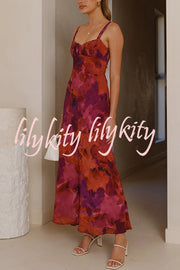 Fashion Tie-dye Backless Suspender Holiday Maxi Dress