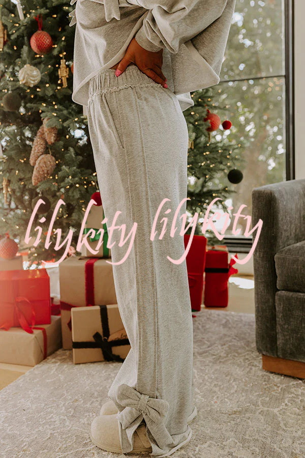 Dear Daydream Loose Bow Tie Long-Sleeved Sweatshirt and Elastic Waist Pocket Pants Set