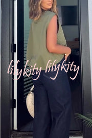 Fashion Zipper Sleeveless Pocket Loose Vest Jacket