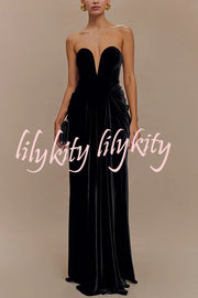 Paige Velvet Off Shoulder Side Pleated Hip Drape Maxi Dress