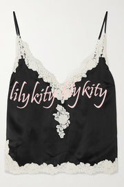 Celebration Look Contrast Color Satin Lace Trim V-Neck Slip Tank