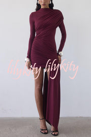 Solid Color Long-sleeved Pleated Slim-fit Elegant Ribbon Mini Dress