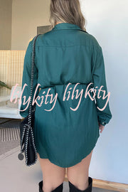 Solid Color Long Sleeve Button Casual Shirt-Style Rompers