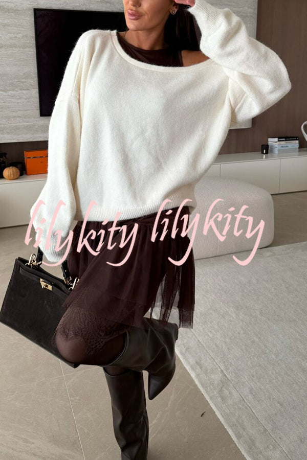 Upper East Chic Knit Wide Neck Long Sleeve Relaxed Sweater