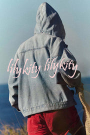 Fashion Loose Pocket Casual Denim Zipper Hoodie