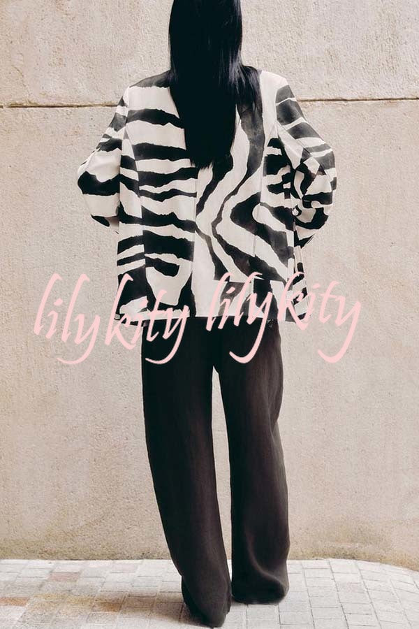 Breath of Freedom Animal Print Button Up Long Sleeve Lapel Loose Blazer