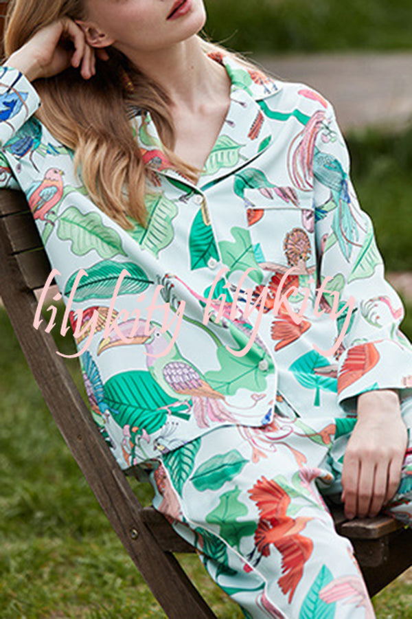 Parrot Print Home Long Sleeved Two-piece Set