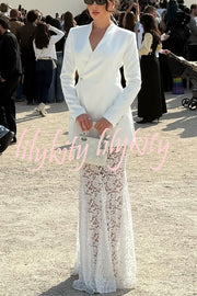 Poetic Muse Stand V-neck Rhinestone Button Up Long Sleeve Blazer