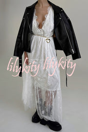 Fashionable Sheer Lace V-neck Backless Elegant Maxi Dress