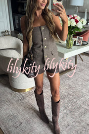 Workplace Vitality Houndstooth Off Shoulder Button Vest Top