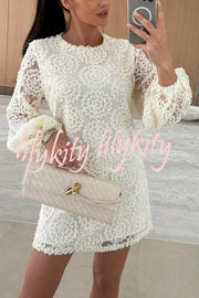 Love Note Lace Texture Fabric Balloon Sleeves Loose Mini Dress