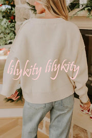 Nutcracker Nights Cross Stitch Knit Long Sleeve Loose Sweater