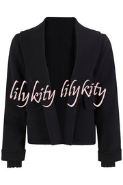 Comfortable Season Shawl Collar Open-front Long Sleeve Flap Pockets Crop Coat
