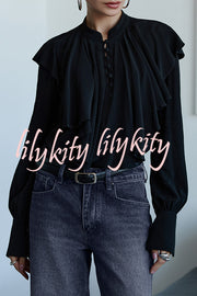 Court-style Draped Ruffled Elegant Chiffon Blouse