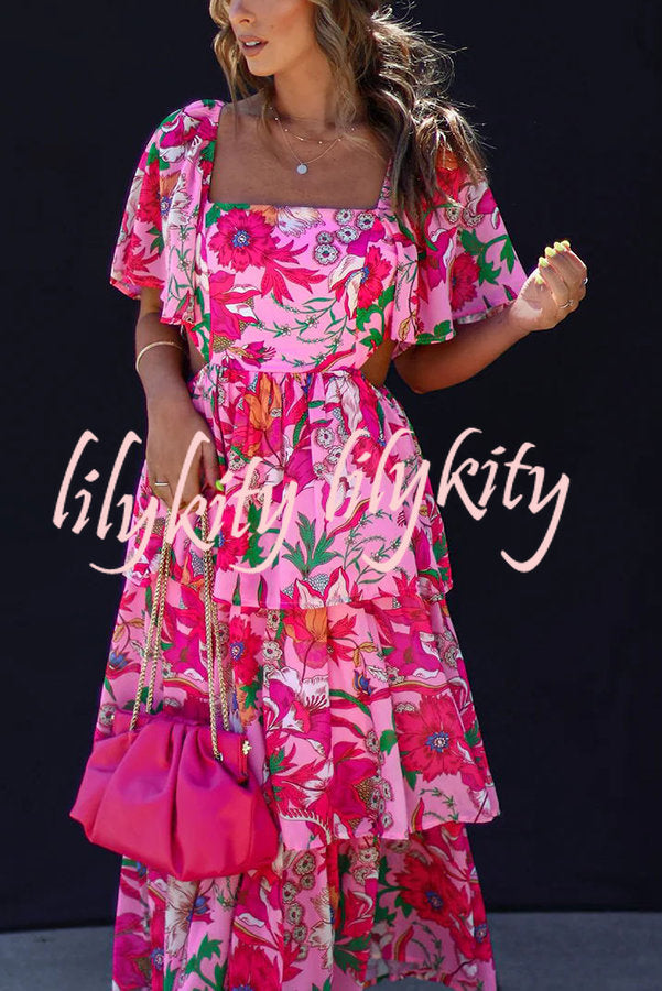 It's All Special Floral Cutout Waist Tiered Midi Dress