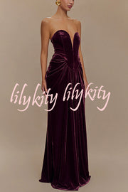 Paige Velvet Off Shoulder Side Pleated Hip Drape Maxi Dress