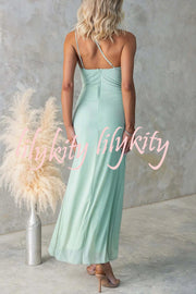 Fashion One-shoulder Pleated Sexy High Slit Slim Dress