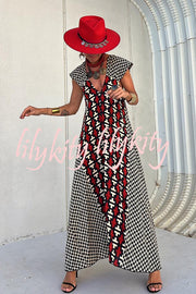 Fresh Breeze Ethnic Unique Print Ruffle Sleeve A-line Maxi Dress