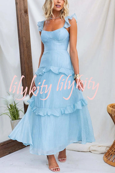 Solid Color Halter Backless Tie Elegant Ruffle Maxi Dress
