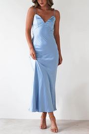 Satin Elegant Sling Backless Lace-Up Midi Dress