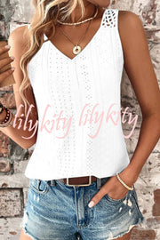 Solid Color Casual V-neck Hollow Back Vest Top