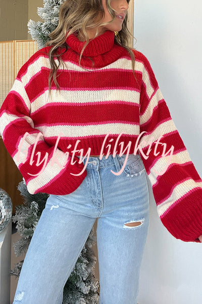 Fashion Striped Turtleneck Long Sleeve Loose Knit Sweater