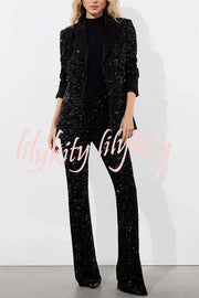 Sparkle Season Sequin Satin Long Sleeve Lapel Formal Party Blazer