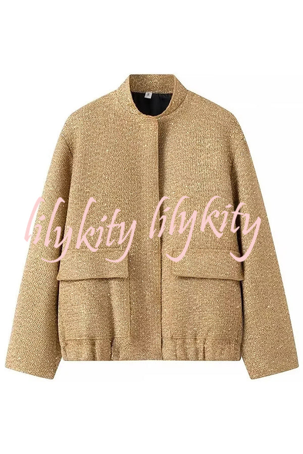 Fashion Sequin Long Sleeve Casual Pocket Loose Jacket