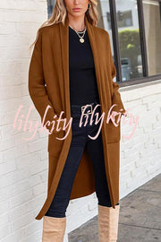 Solid Color Long-sleeved Casual Loose Pocket Mid-length Cardigan