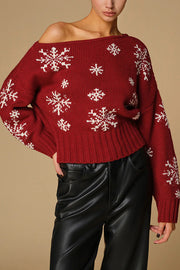 Christmas Snowflake Pattern Long-sleeved Loose Knit Sweater