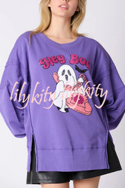 Halloween Cartoon Ghost Sequin Loose Casual Sweatshirt