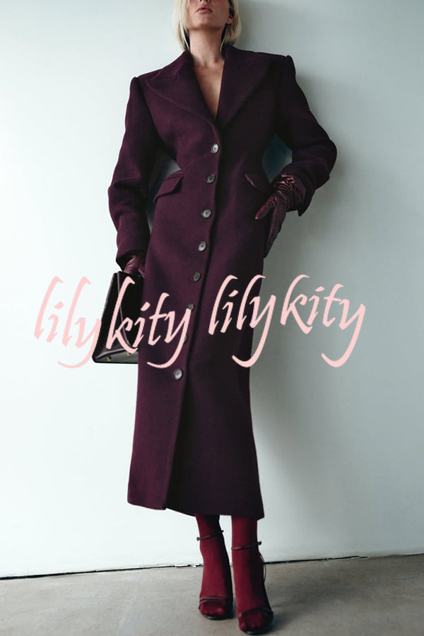 Elegant Lapel Long Sleeve Button High Waist Long Coat