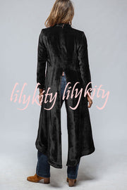 Vintage Velvet Long Loose Pocket Slit Coat