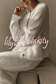 Solid Color Long-sleeved Button-pocket Knitted Jacket and Elegant Long Skirt Set
