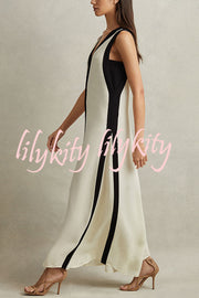 Elegant Piano Keys Reversible Style Colorblock A-line Maxi Dress