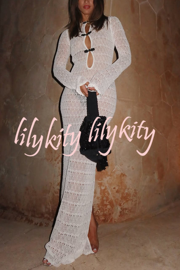 Sexy Backless Long-sleeved Knitted Slim-fit Maxi Dress