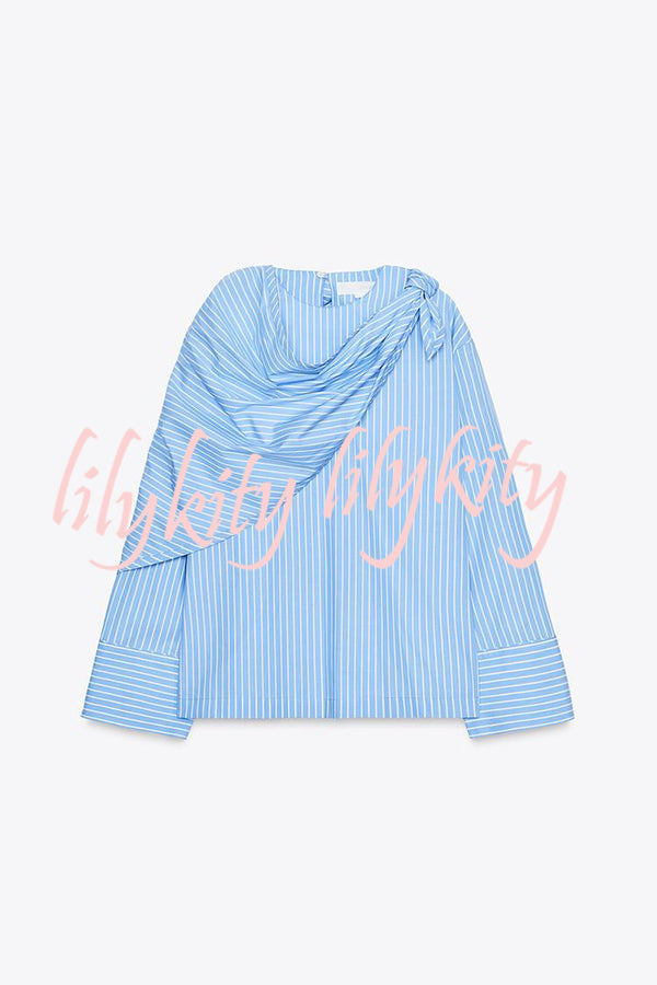 Meliora Striped Multi Position Scarf Long Sleeve H-line Shirt