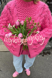Solid Color Loose Round Neck Long Sleeve Casual Knitted Sweater