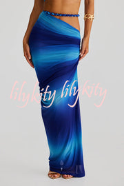 Sexy Halter Back Braided Suspender Top and Beach Holiday Style Hip-wrapped Maxi Skirt Set