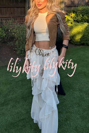 Fashionable Ruffled Elastic Waist Holiday Style Flared Pants