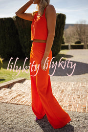 Modern and Elegant Solid Crop Tank and High Rise Flare Loose Pants Set