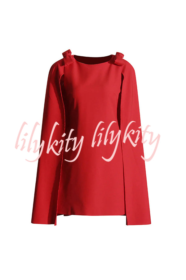 Dear Me Bow Detail Cape Pocket H-line Mini Dress