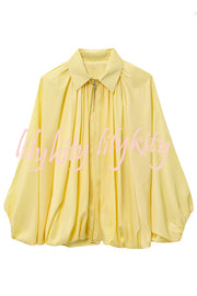 Fashion Lapel Loose Puff Long Sleeve Casual Zipper Jacket