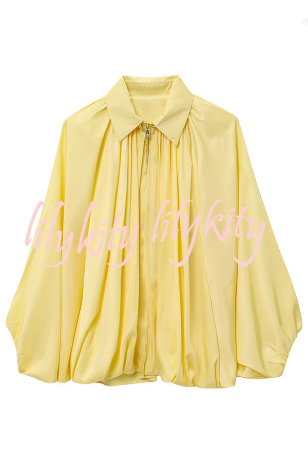 Fashion Lapel Loose Puff Long Sleeve Casual Zipper Jacket